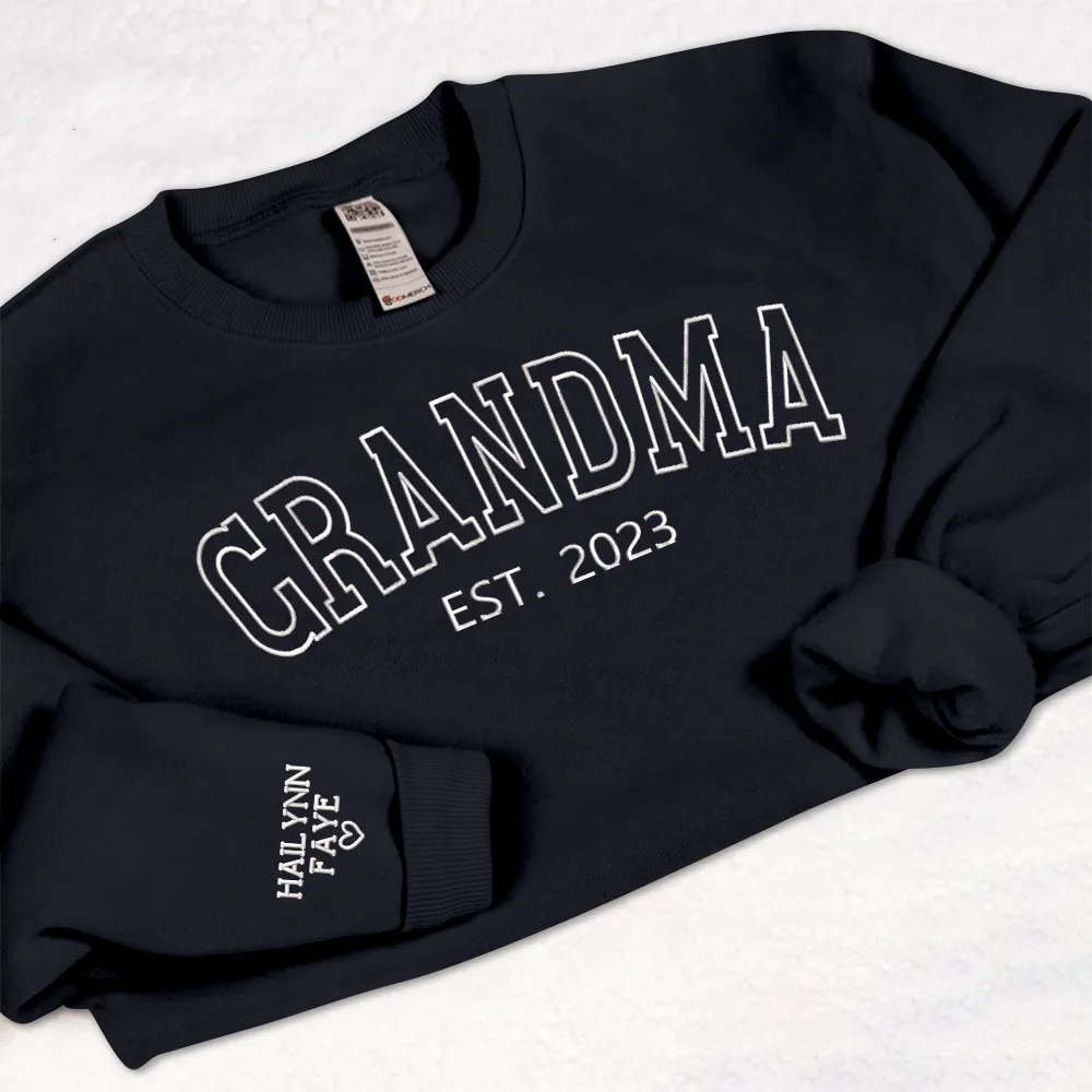 Personalized Embroidered Grandma Sweatshirt with grandkids names, Custom Name Embroidered Kids On Sleeve
