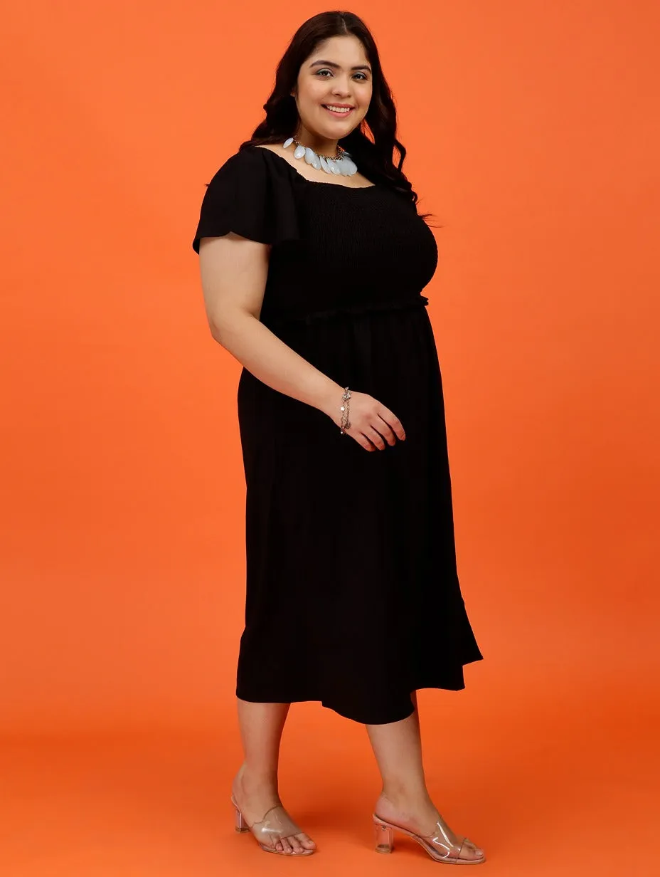 Plus Size Women Black Smoked Dress