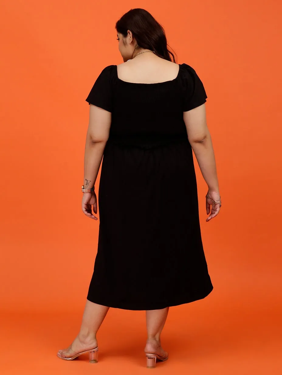 Plus Size Women Black Smoked Dress
