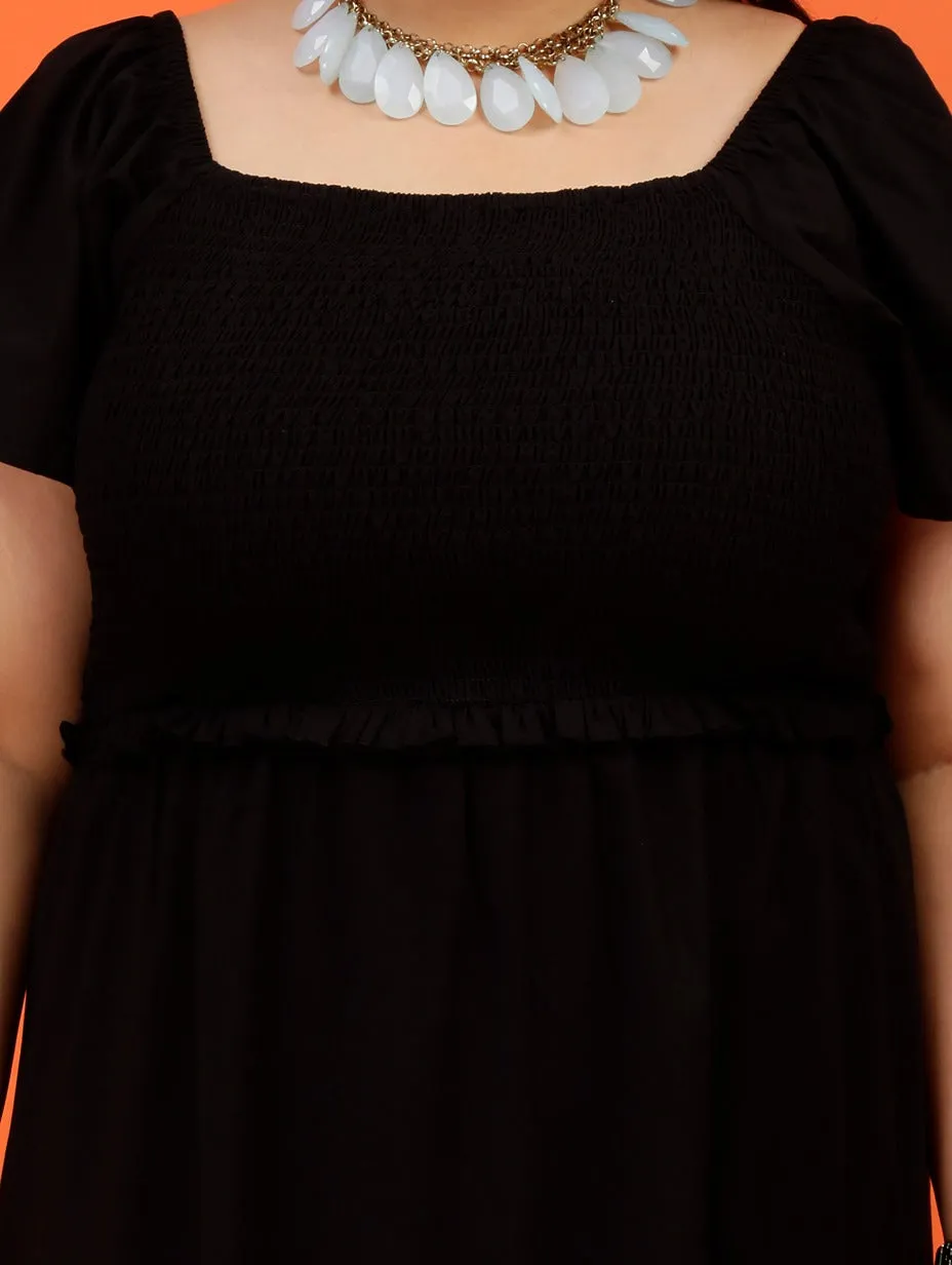 Plus Size Women Black Smoked Dress
