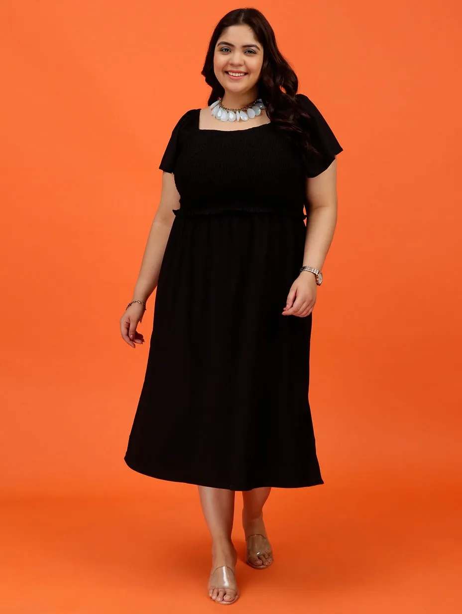 Plus Size Women Black Smoked Dress