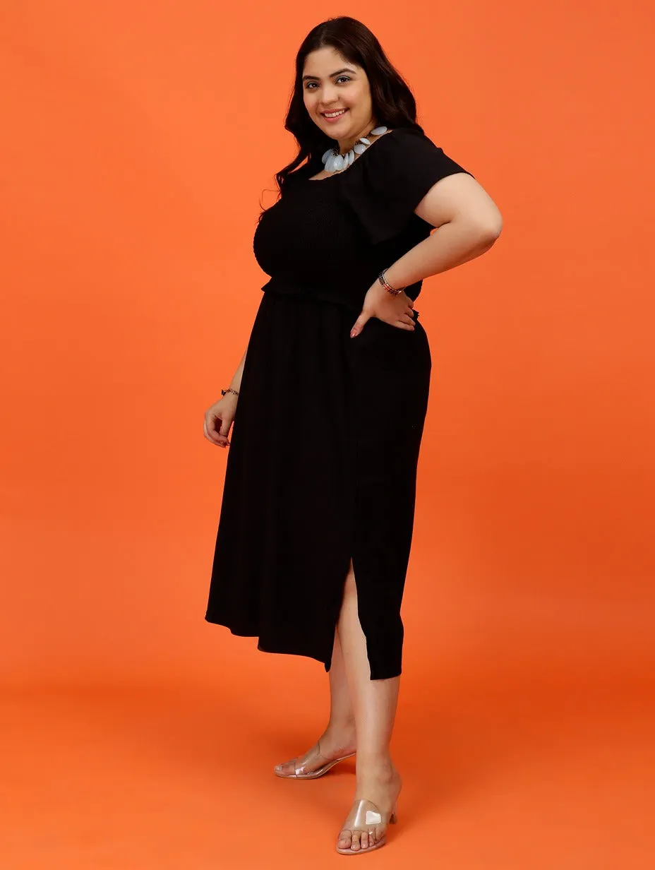 Plus Size Women Black Smoked Dress