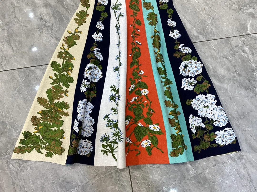 Pre Order:  Floral Stripes A-Line Sleeveless Dress