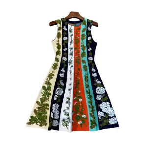Pre Order:  Floral Stripes A-Line Sleeveless Dress