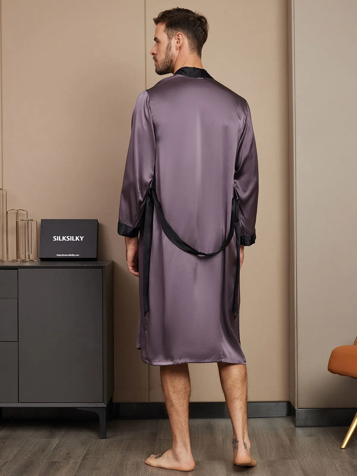Pure Silk Classic Long Sleeve Mens Dressing Gown