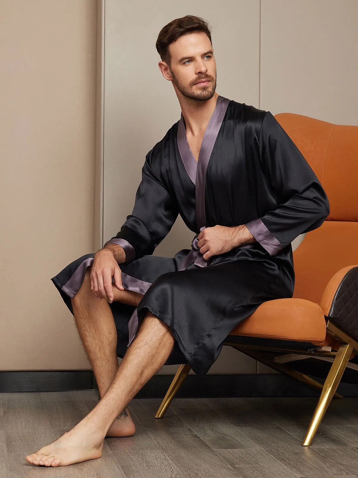 Pure Silk Classic Long Sleeve Mens Dressing Gown