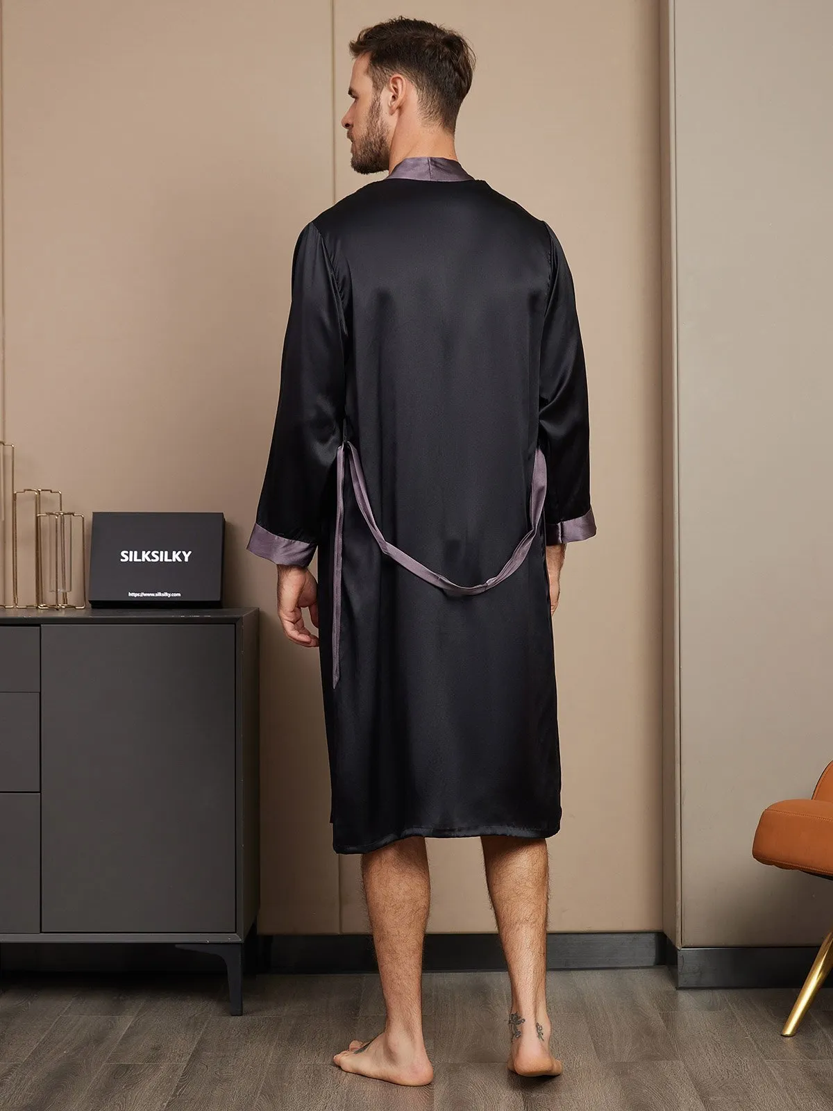 Pure Silk Classic Long Sleeve Mens Dressing Gown