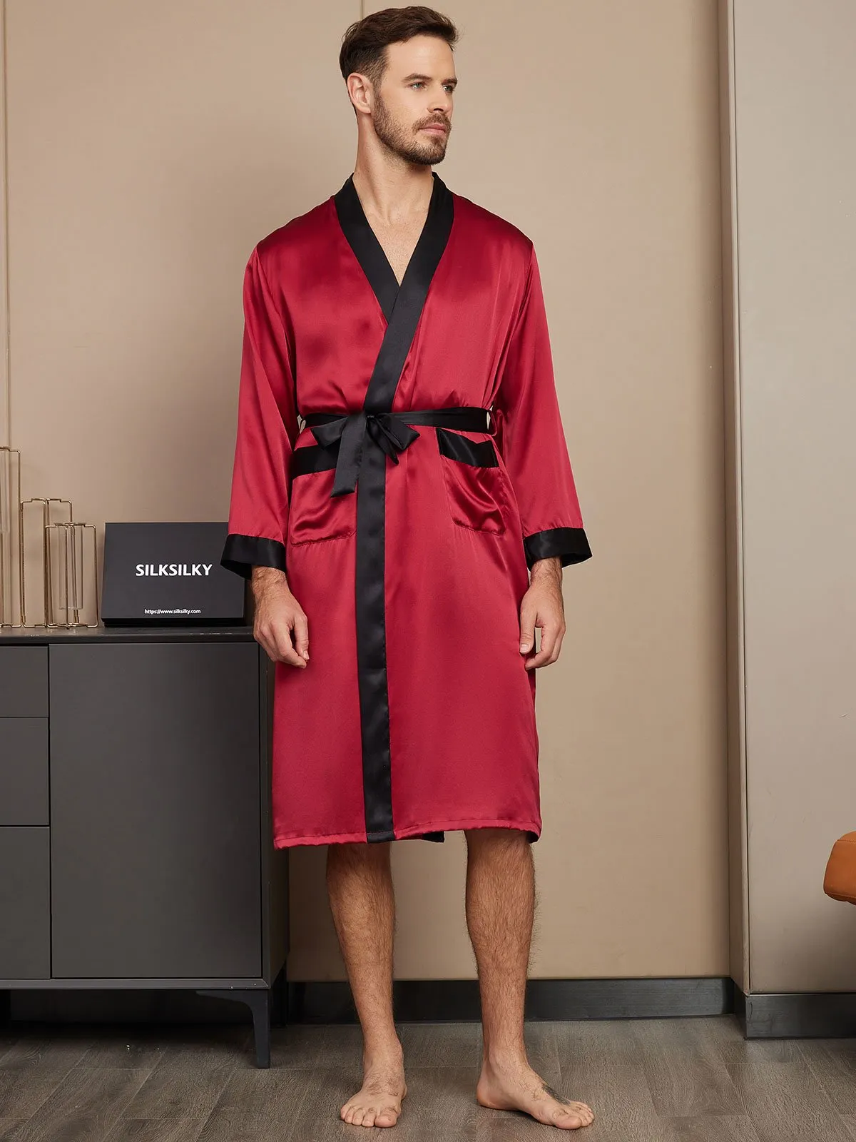 Pure Silk Classic Long Sleeve Mens Dressing Gown