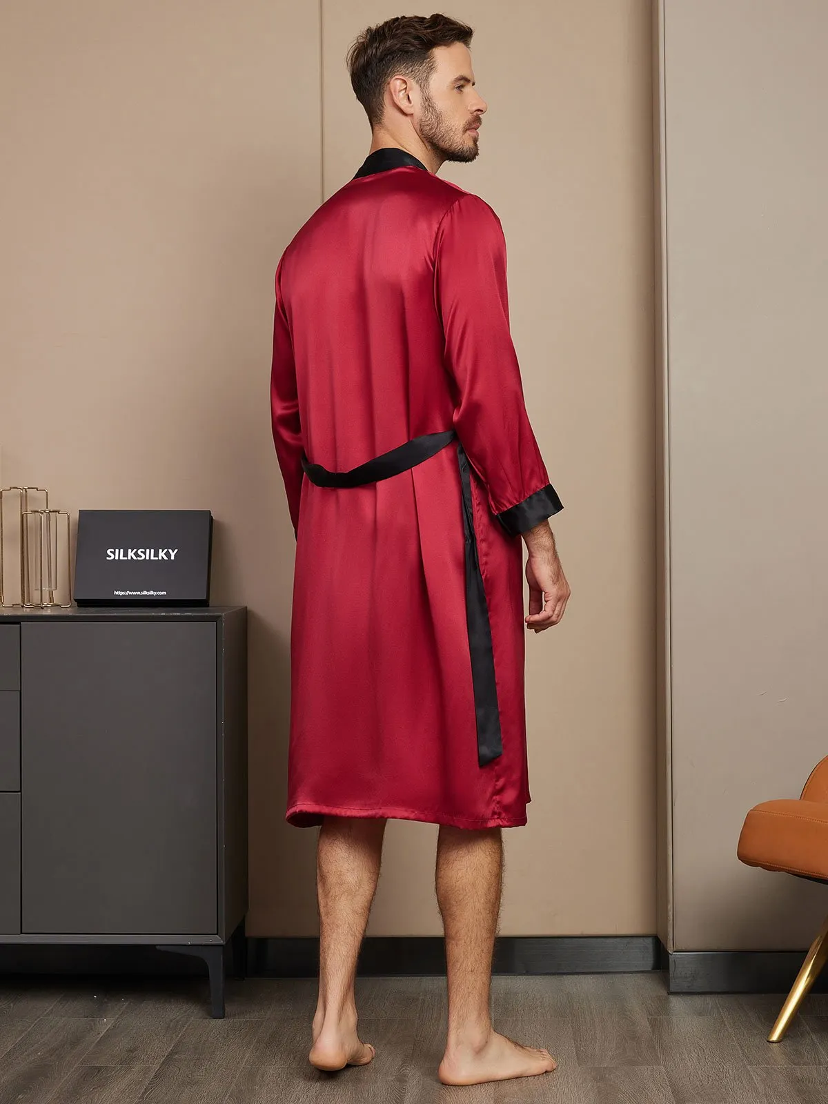 Pure Silk Classic Long Sleeve Mens Dressing Gown