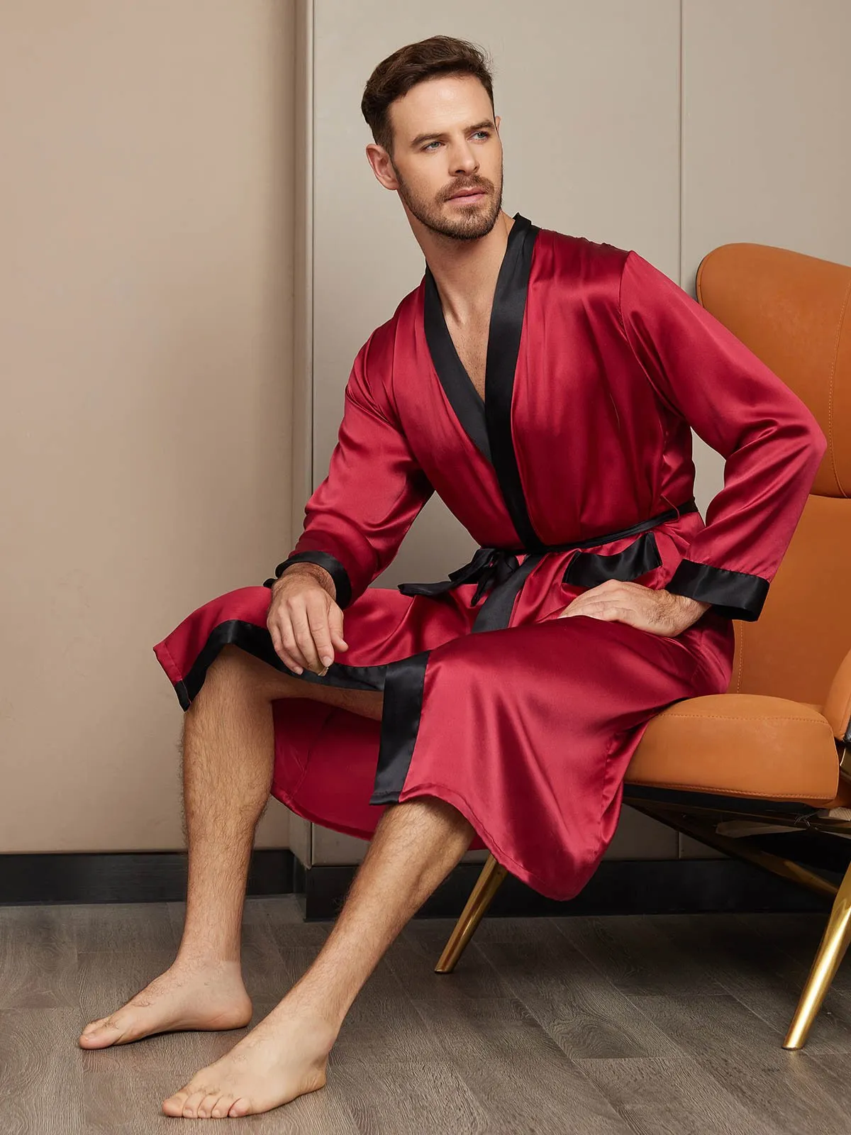 Pure Silk Classic Long Sleeve Mens Dressing Gown