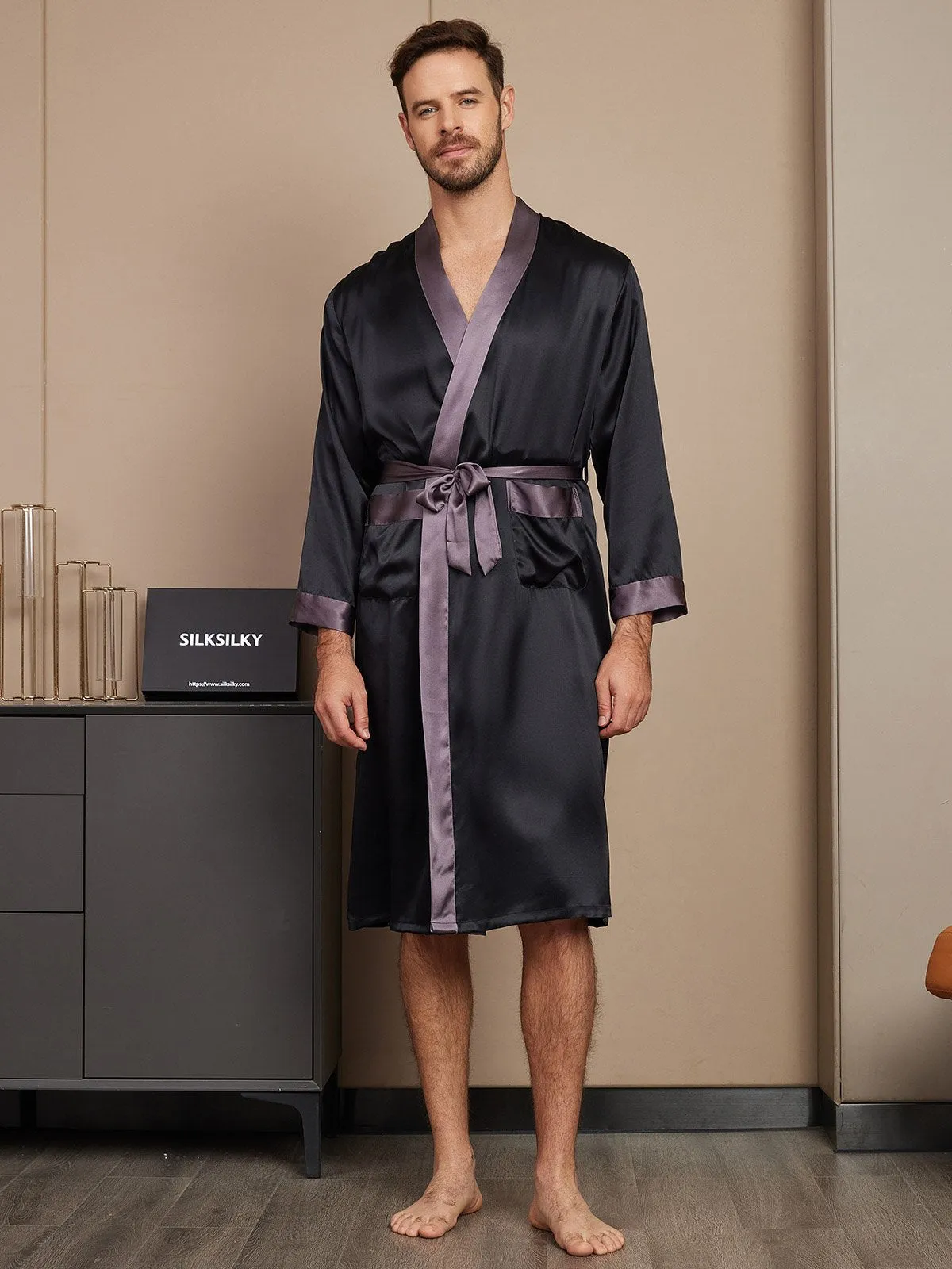 Pure Silk Classic Long Sleeve Mens Dressing Gown
