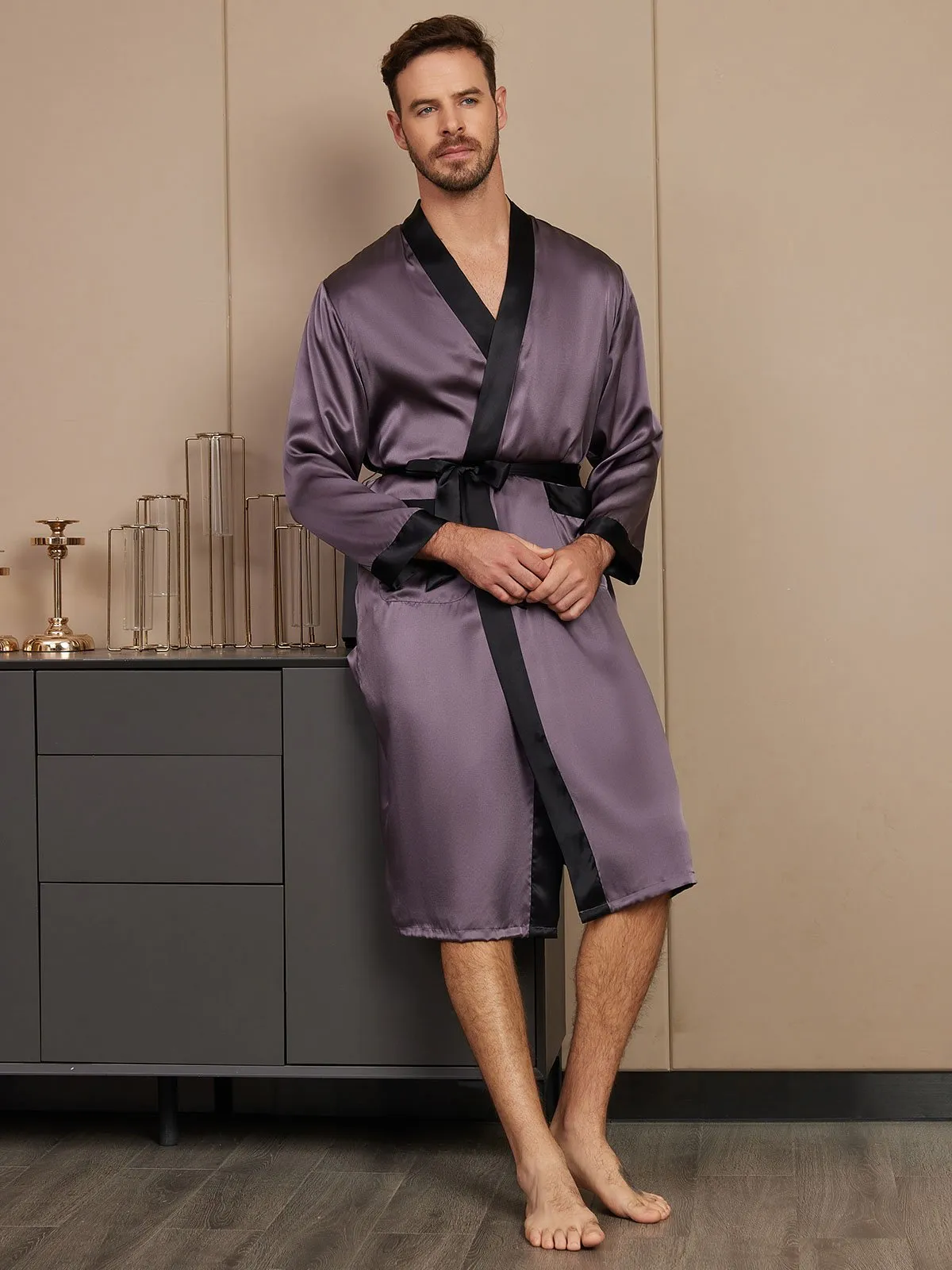 Pure Silk Classic Long Sleeve Mens Dressing Gown