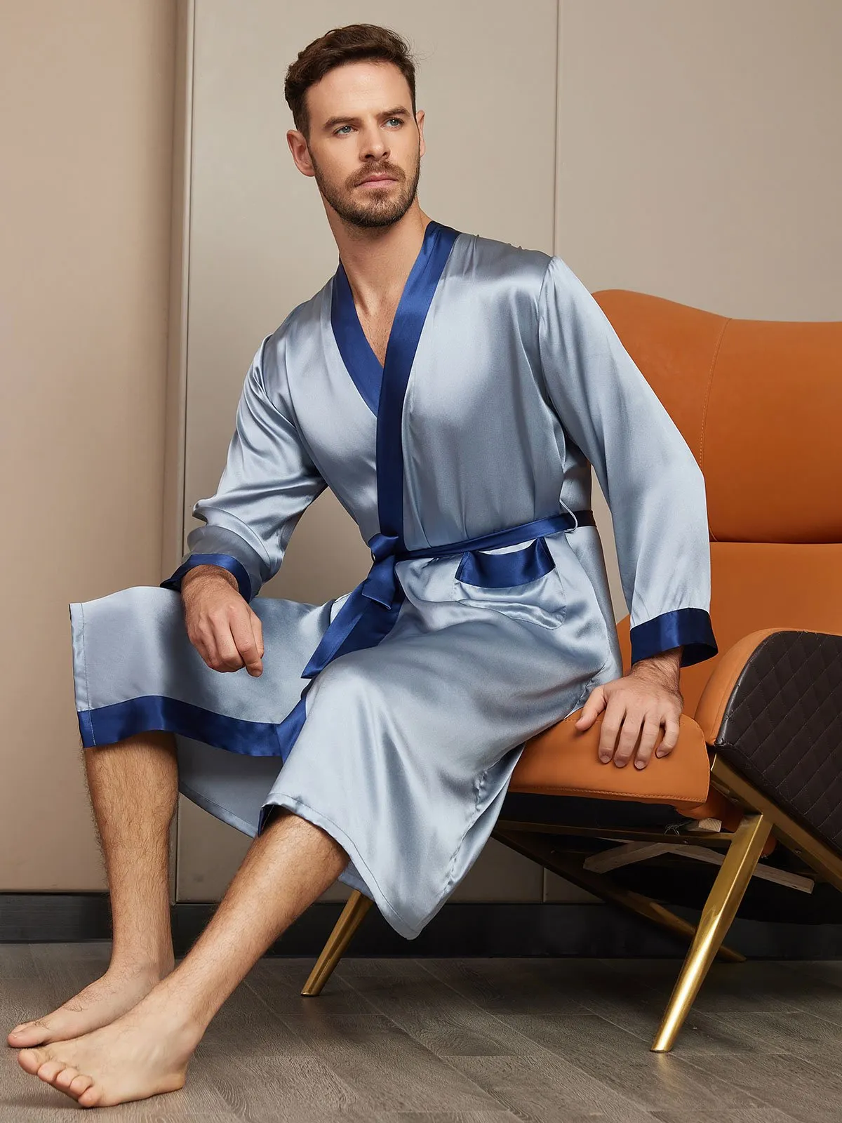 Pure Silk Classic Long Sleeve Mens Dressing Gown