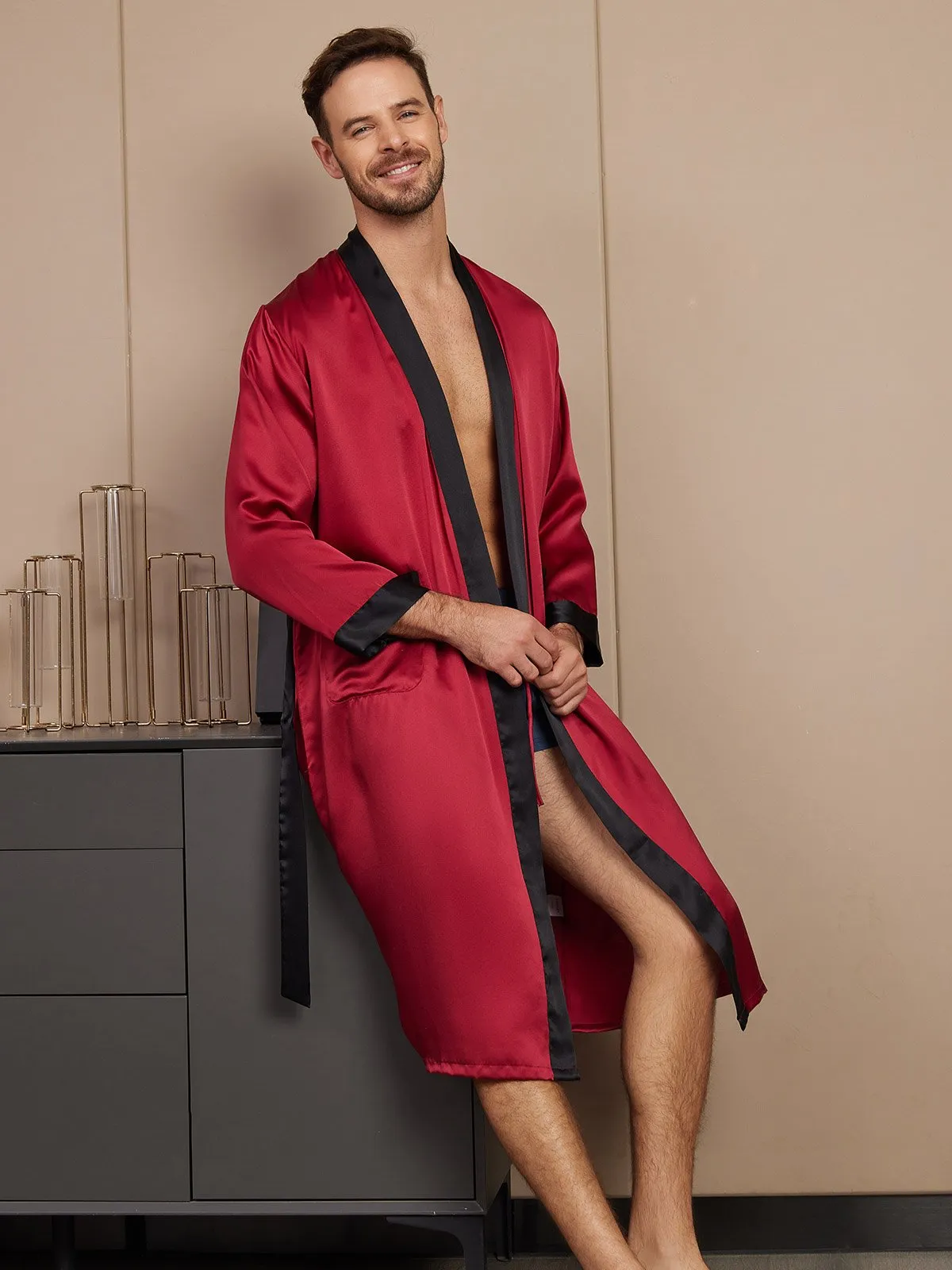 Pure Silk Classic Long Sleeve Mens Dressing Gown