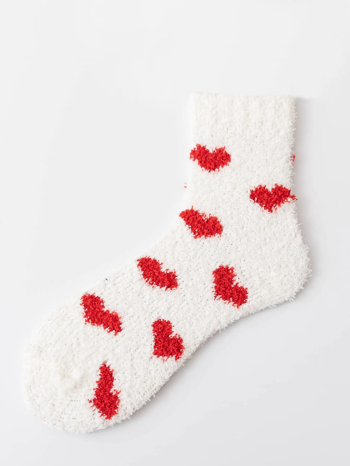 Red Heart Pattern Fuzzy Crew Socks for Women Cute Socks Novelty Socks Fun Socks