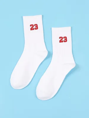 Red Number 23 Pattern Crew Socks for Men Fun Socks Funky Socks Novelty Socks