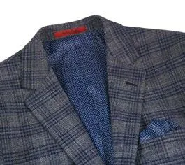 RENOIR Gray Slim Fit Stretch Checked Blazer 294-13