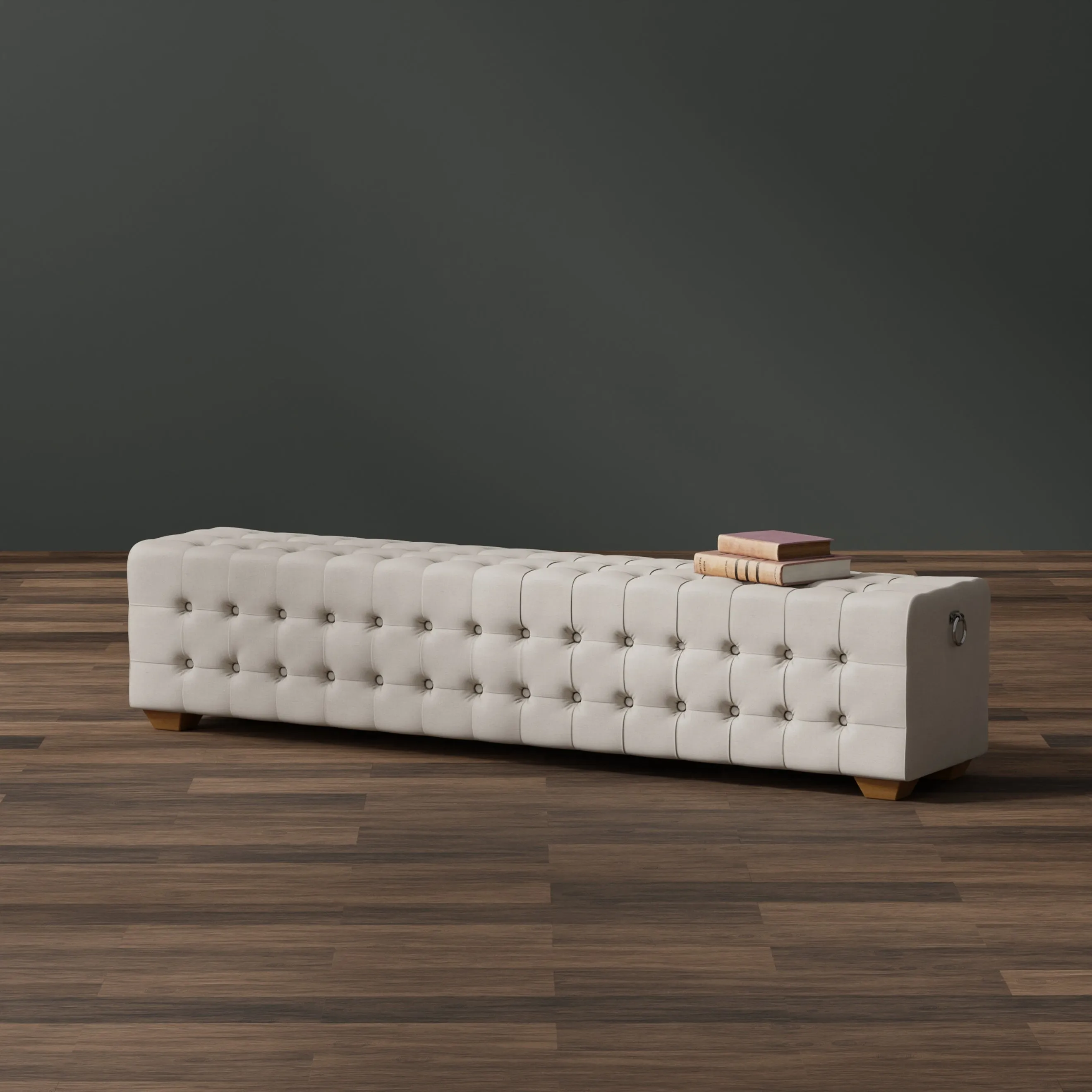 Sarreid - Beam Bench  Tufted Beige Linen - Beige - Traditional