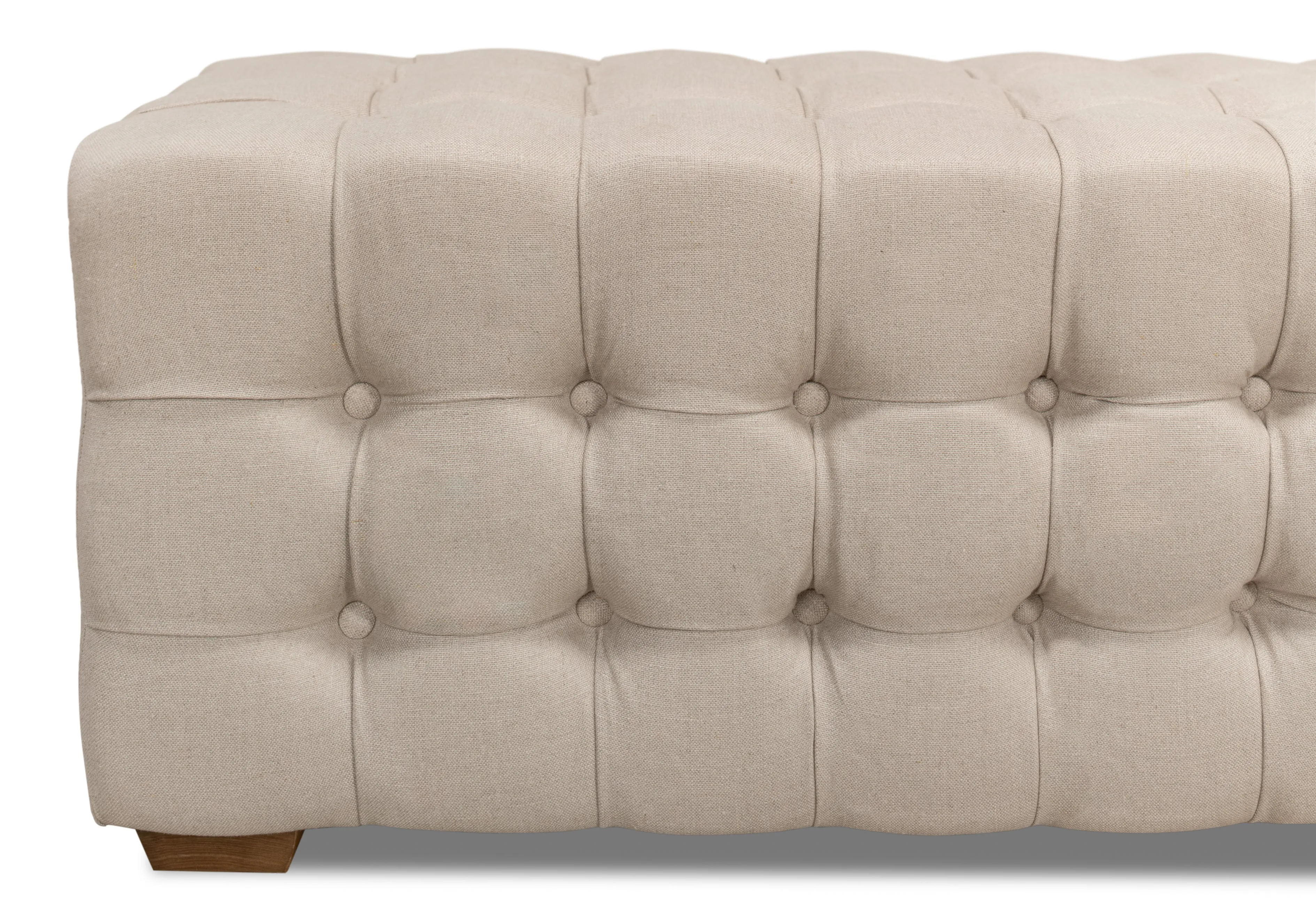 Sarreid - Beam Bench  Tufted Beige Linen - Beige - Traditional