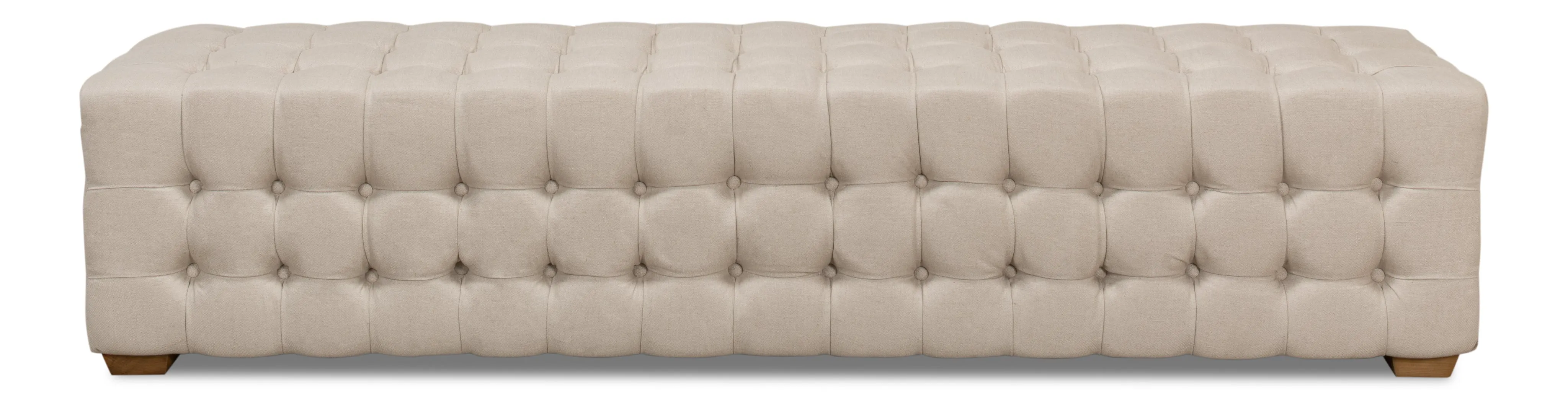 Sarreid - Beam Bench  Tufted Beige Linen - Beige - Traditional