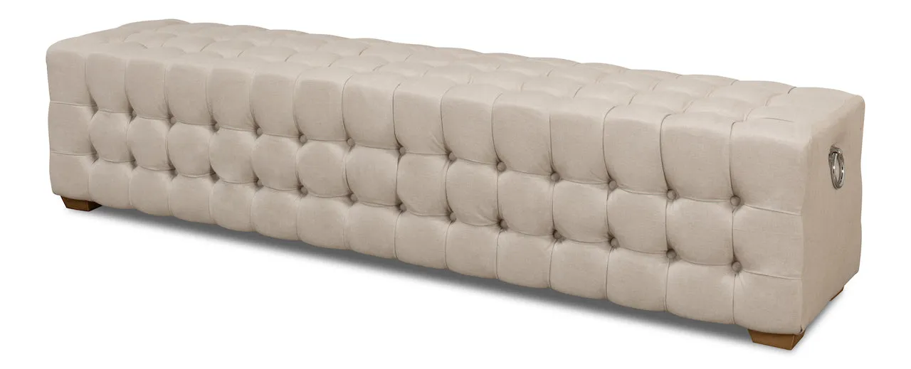 Sarreid - Beam Bench  Tufted Beige Linen - Beige - Traditional