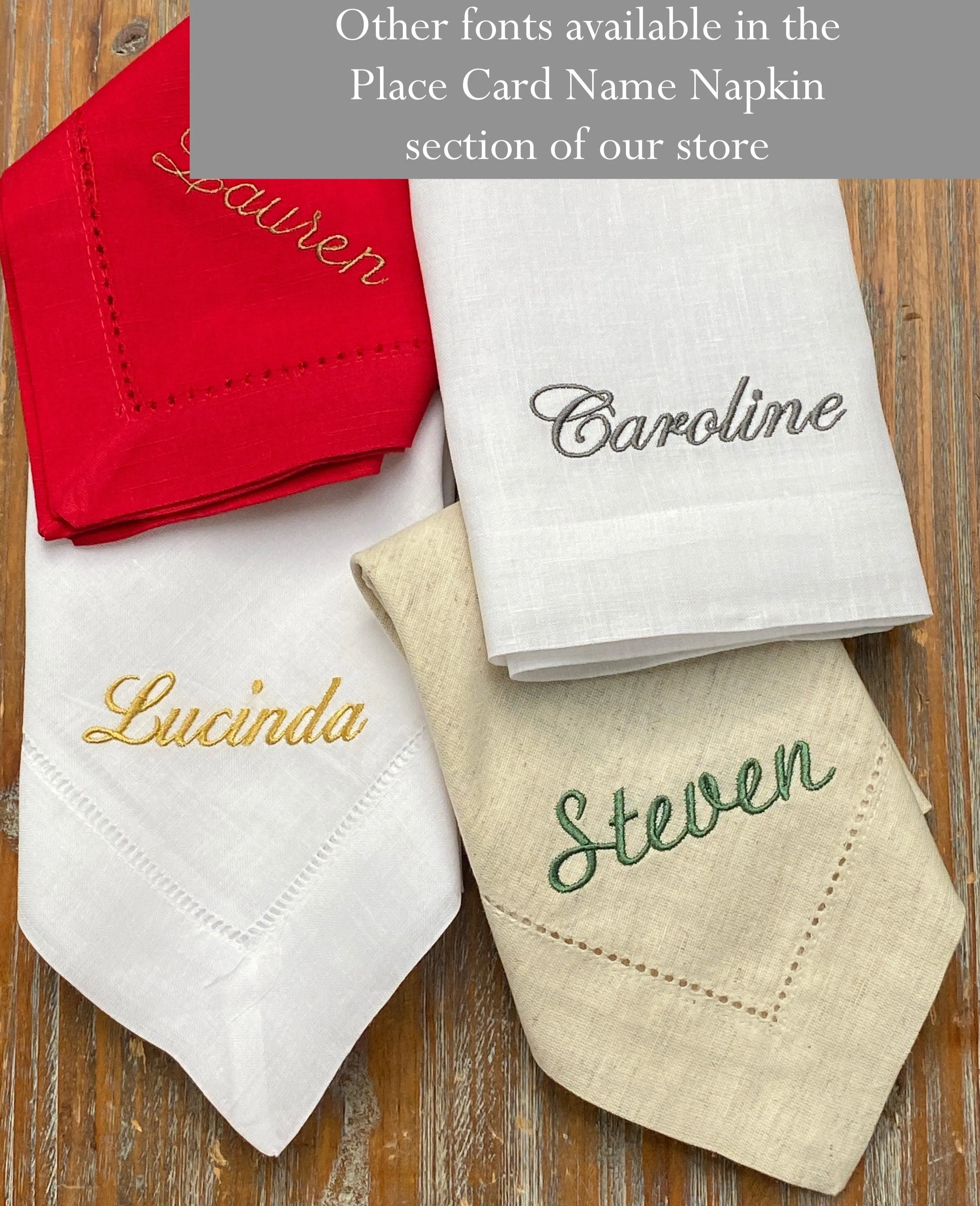 Set of 4 Embroidered Name Napkins, Caroline Names Cloth napkins