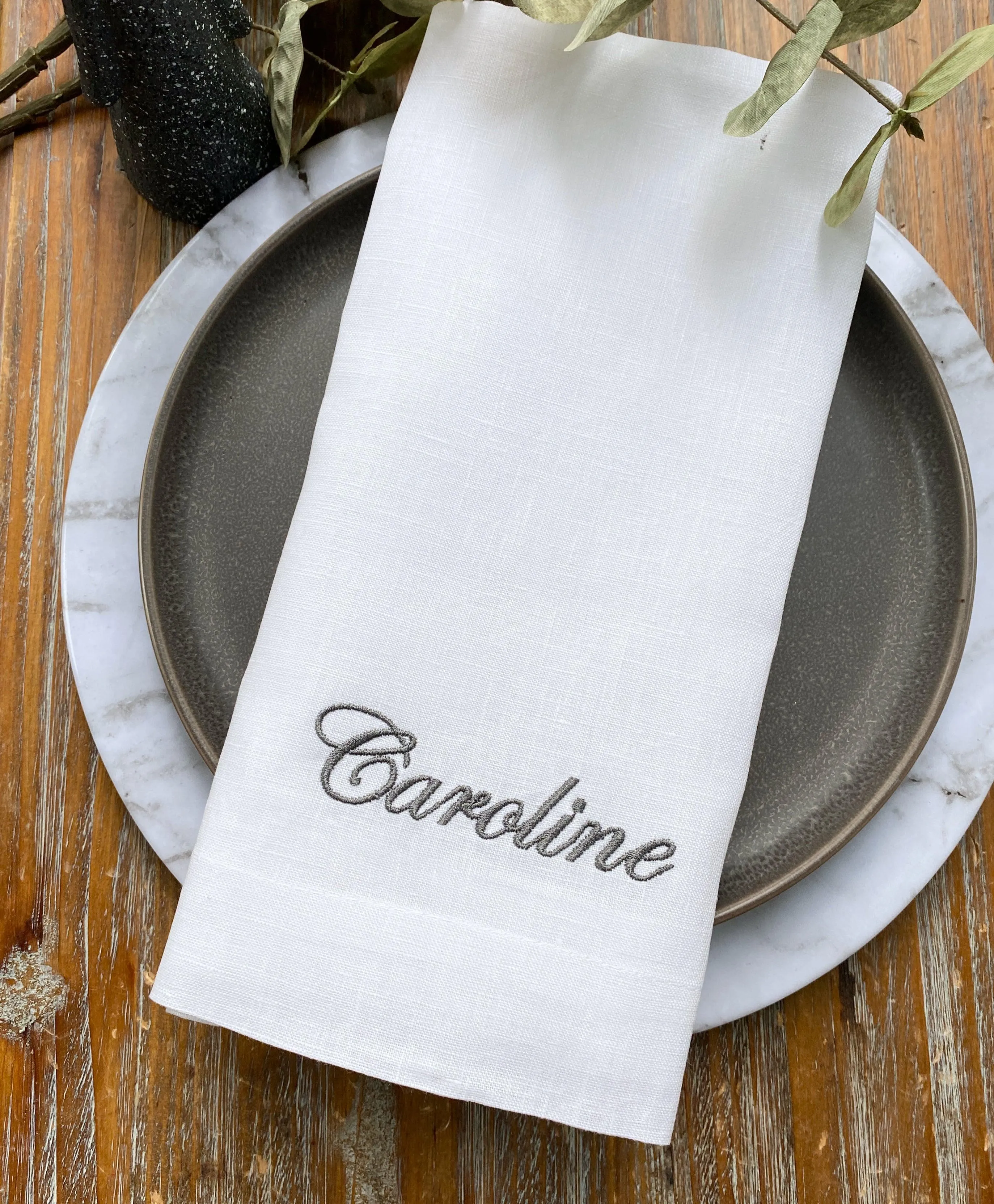 Set of 4 Embroidered Name Napkins, Caroline Names Cloth napkins