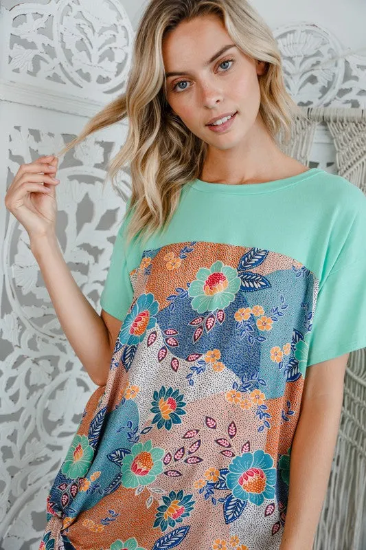 Solid Woven Floral Side Tie Top