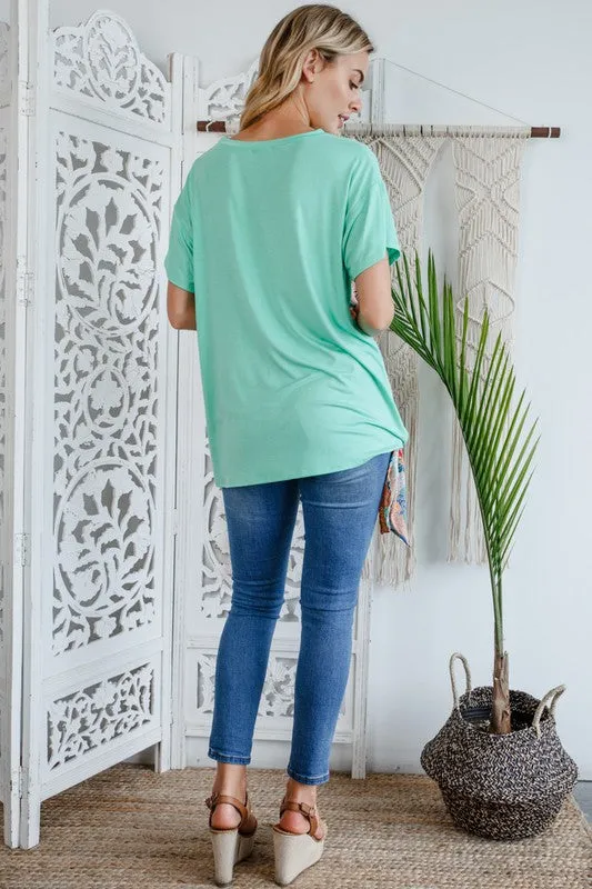 Solid Woven Floral Side Tie Top