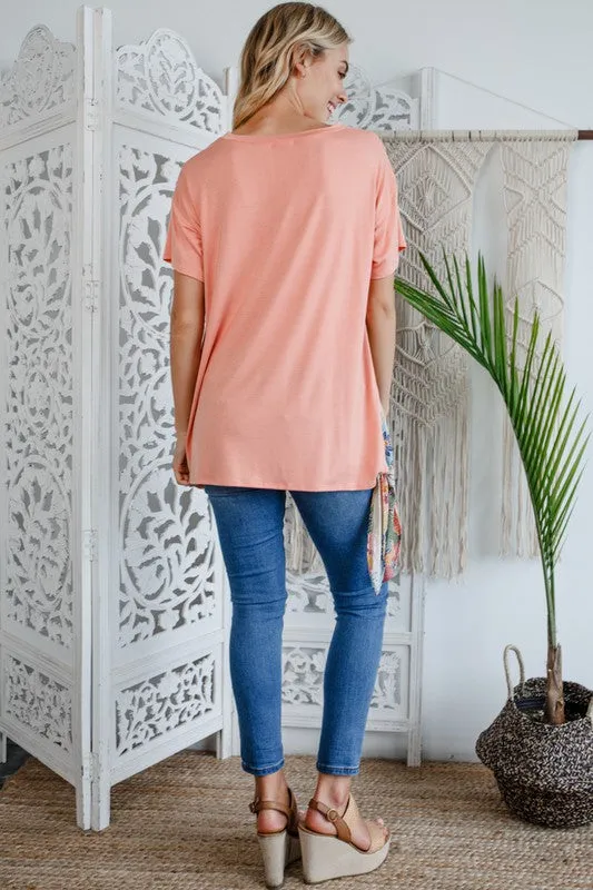 Solid Woven Floral Side Tie Top
