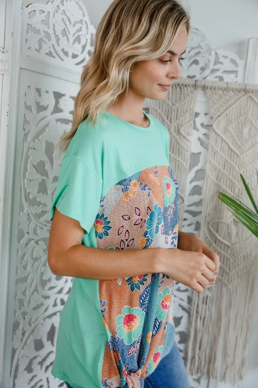 Solid Woven Floral Side Tie Top