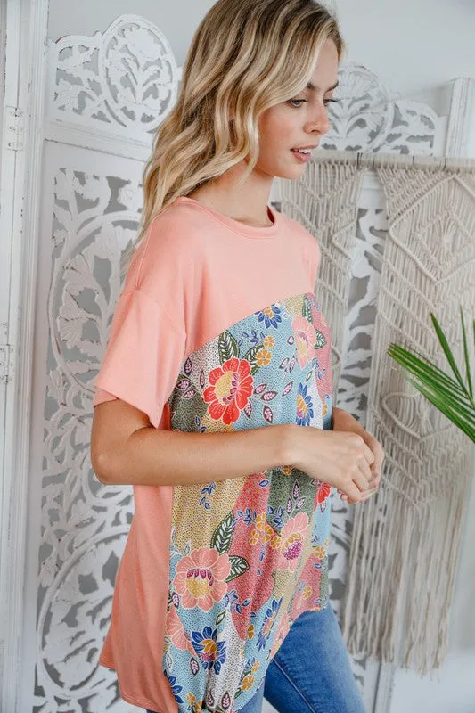 Solid Woven Floral Side Tie Top