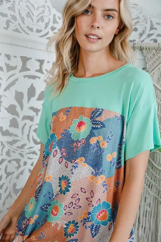 Solid Woven Floral Side Tie Top
