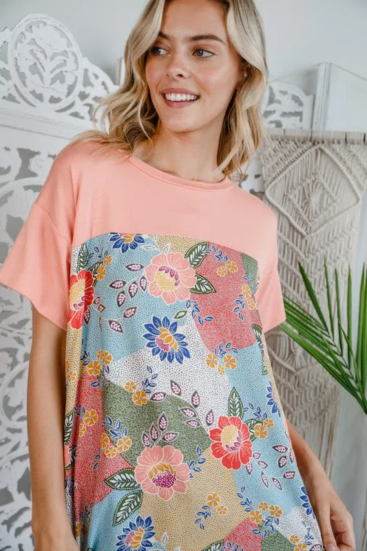 Solid Woven Floral Side Tie Top