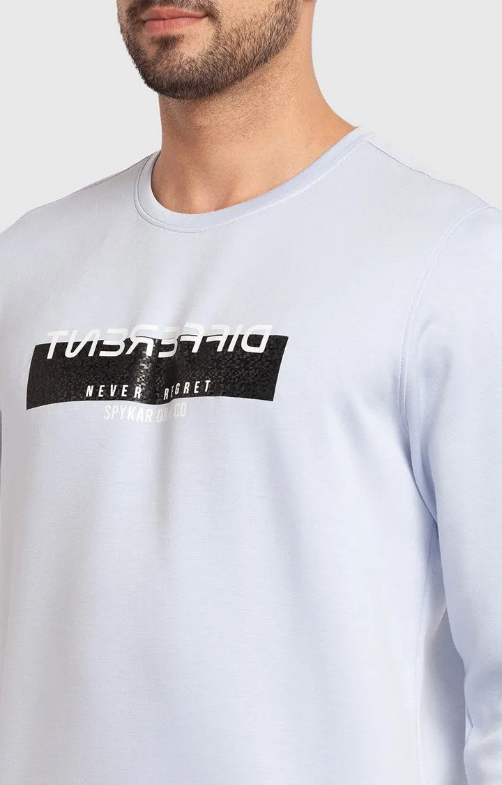 Spykar Ash Blue Cotton Full Sleeve Round Neck Sweatshirt For Men