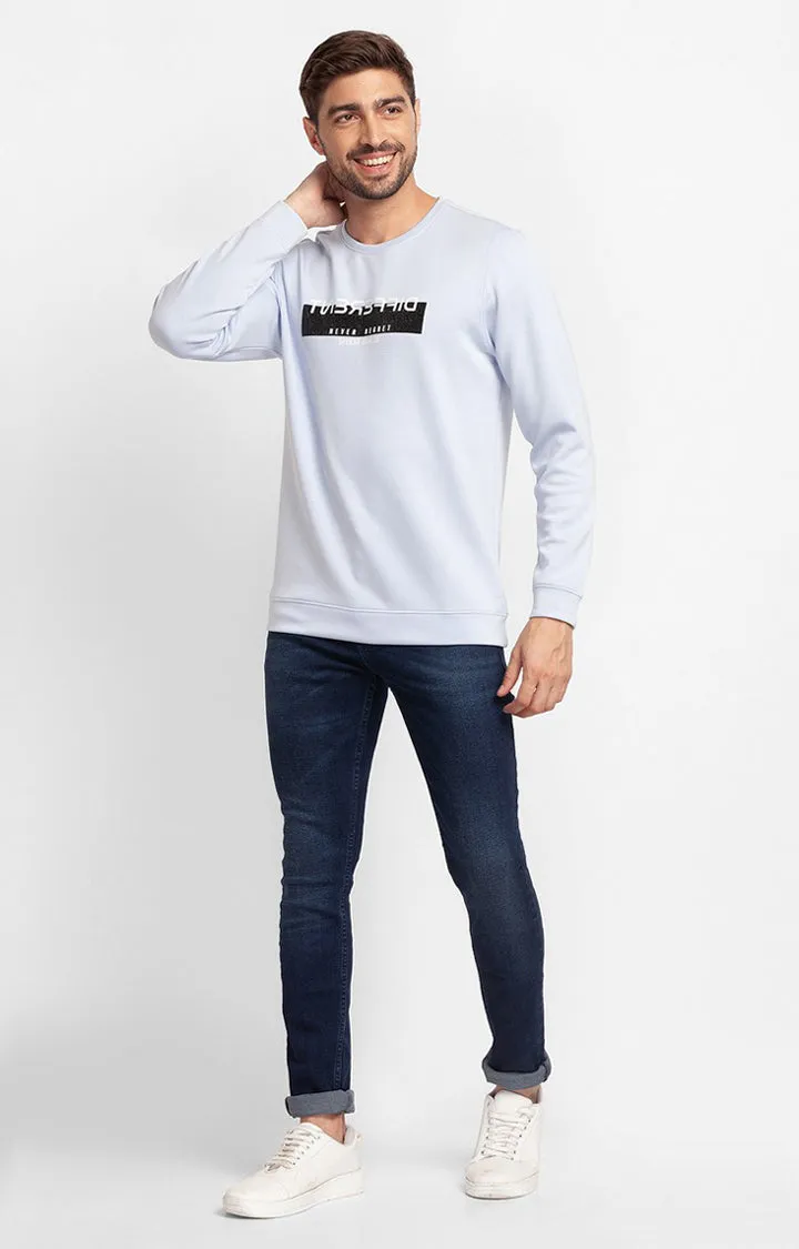 Spykar Ash Blue Cotton Full Sleeve Round Neck Sweatshirt For Men