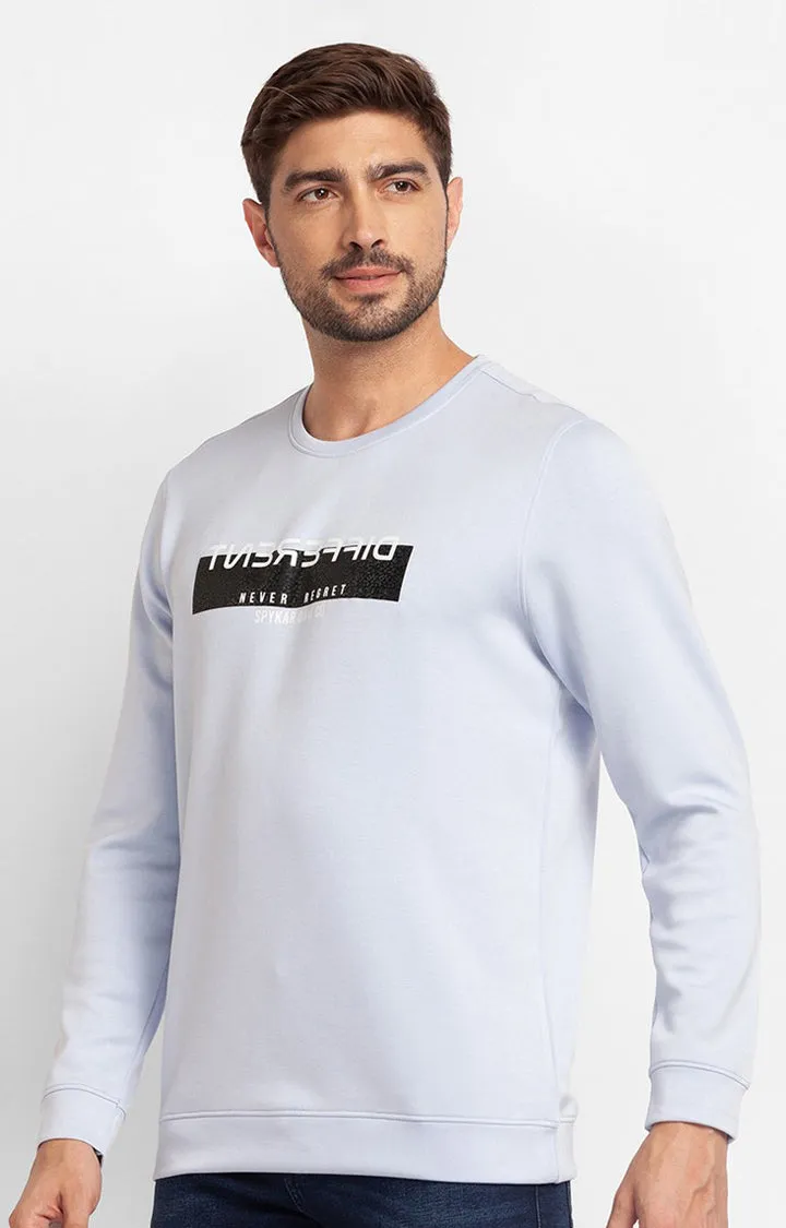 Spykar Ash Blue Cotton Full Sleeve Round Neck Sweatshirt For Men