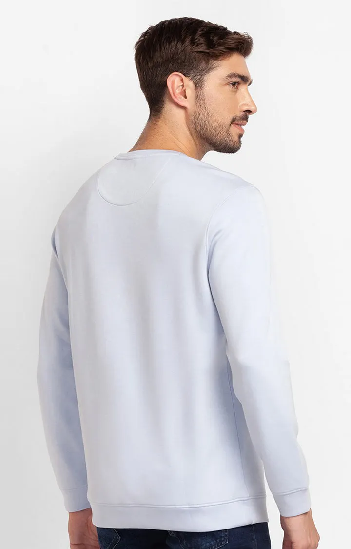 Spykar Ash Blue Cotton Full Sleeve Round Neck Sweatshirt For Men