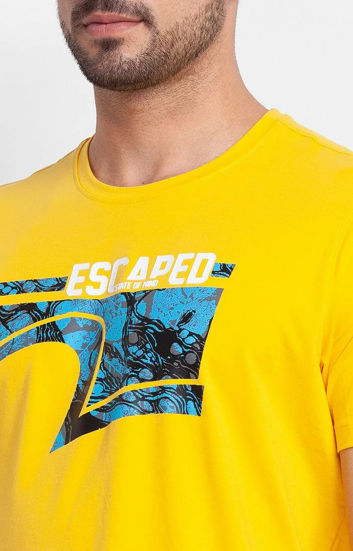 Spykar Chrome Yellow Cotton Half Sleeve Printed Casual T-Shirt For Men
