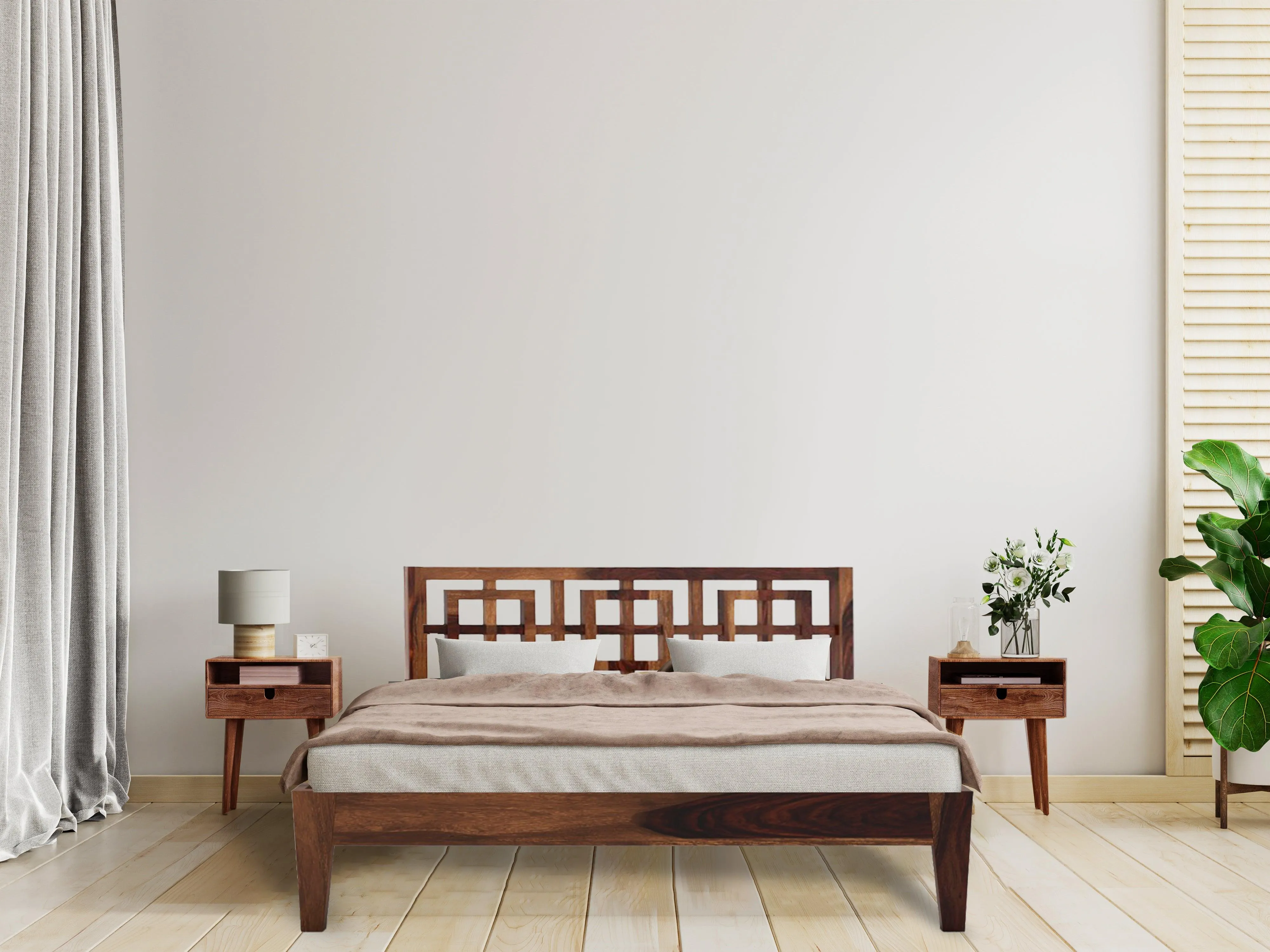 STOYA BED QUEEN Sheesham Wood (Honey Finish)