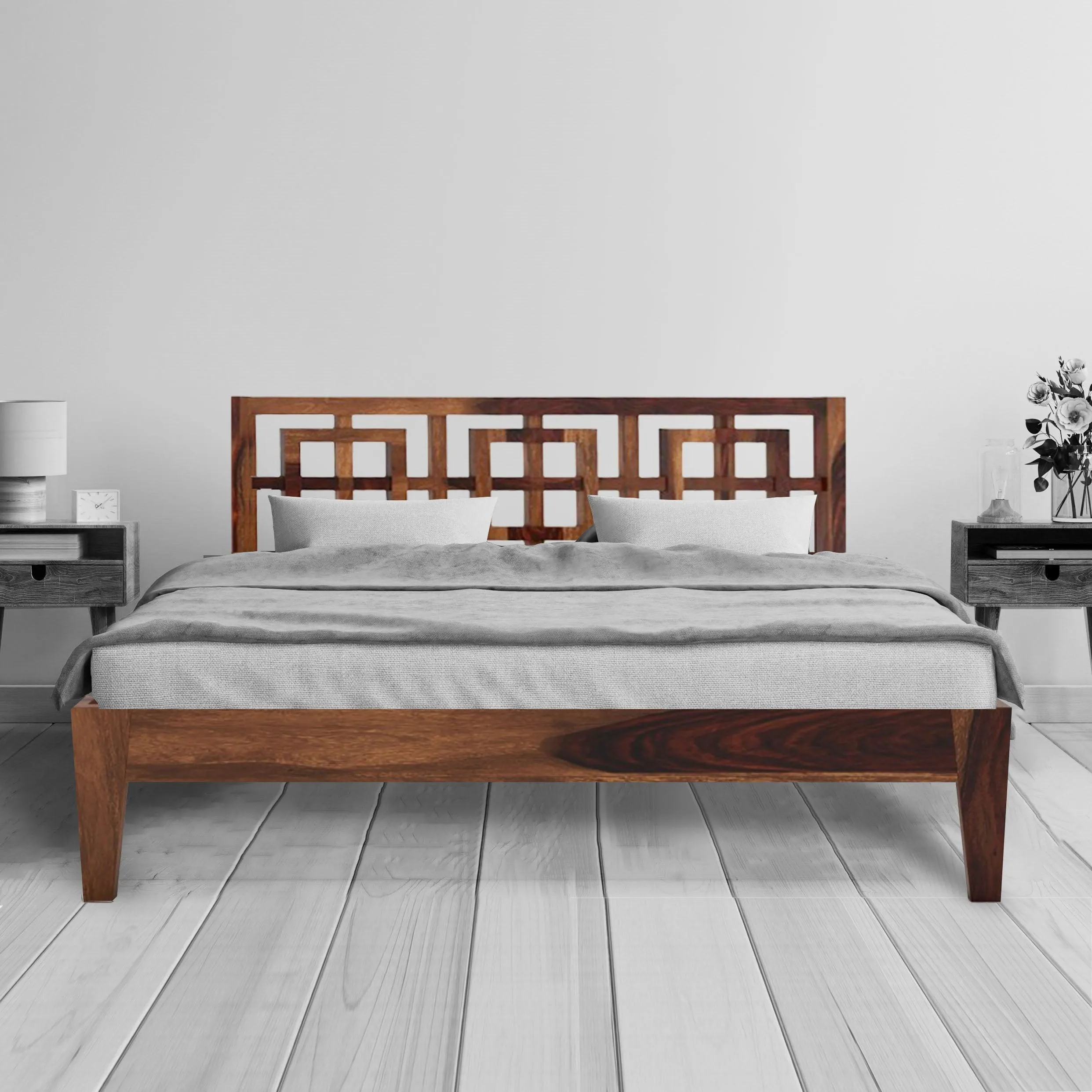STOYA BED QUEEN Sheesham Wood (Honey Finish)