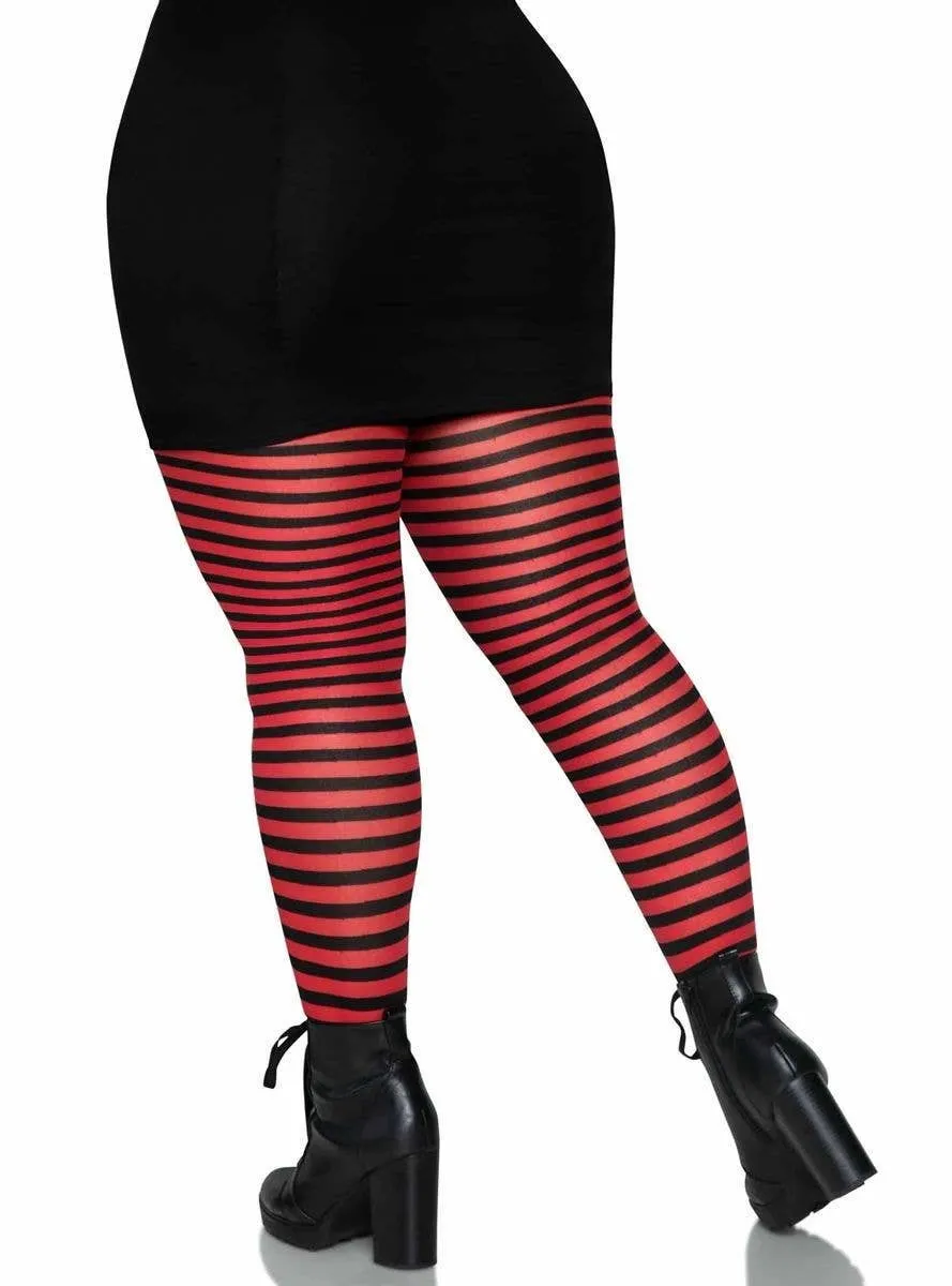 Striped Black And Red Full Length Plus Size Stockings