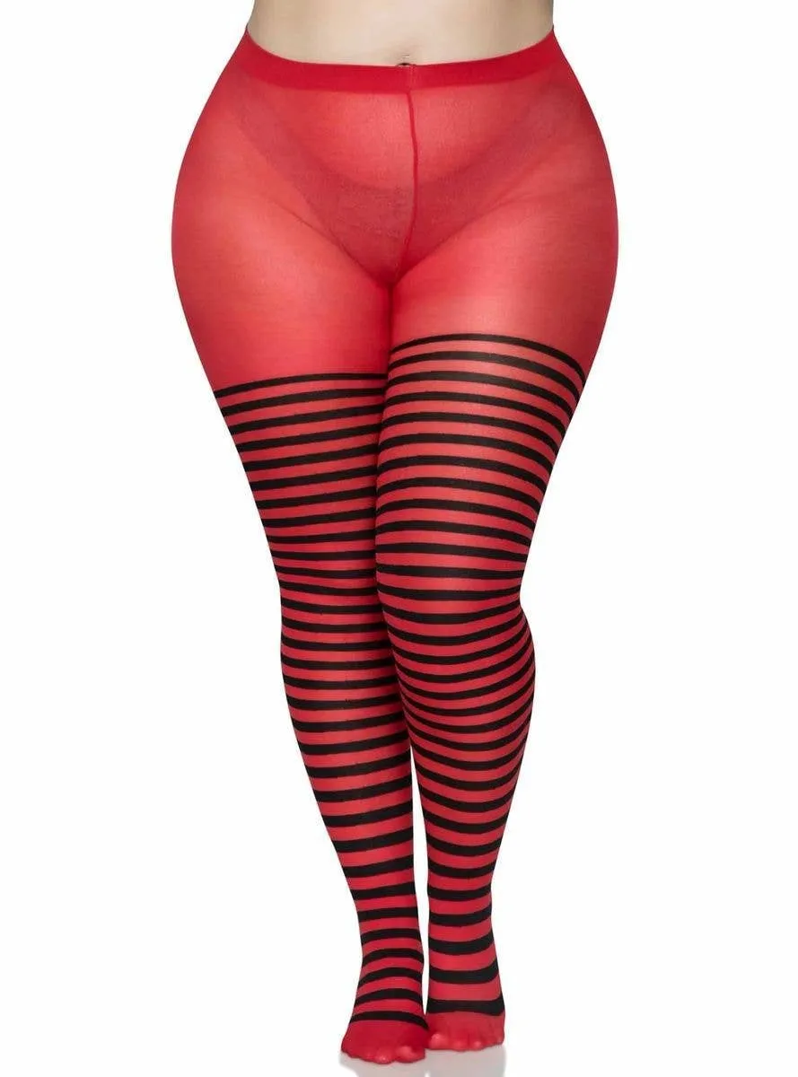 Striped Black And Red Full Length Plus Size Stockings