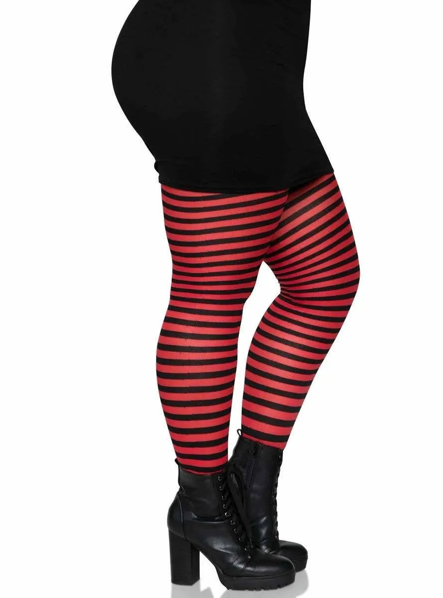 Striped Black And Red Full Length Plus Size Stockings