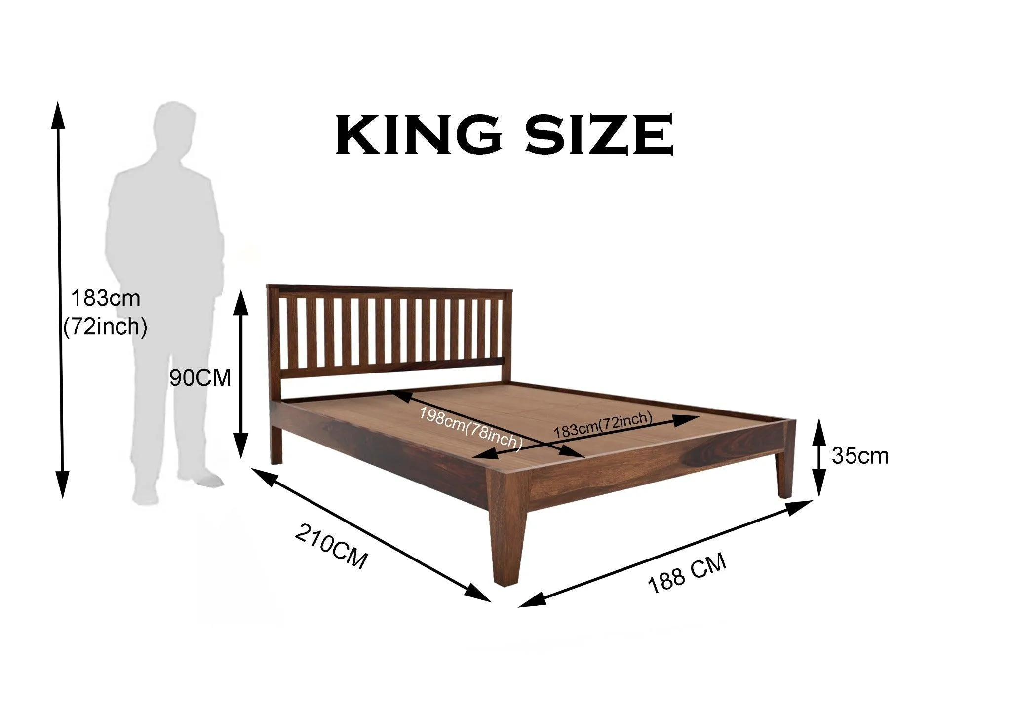 SUPAN BED KING  Sheesham Wood (Honey Finish)