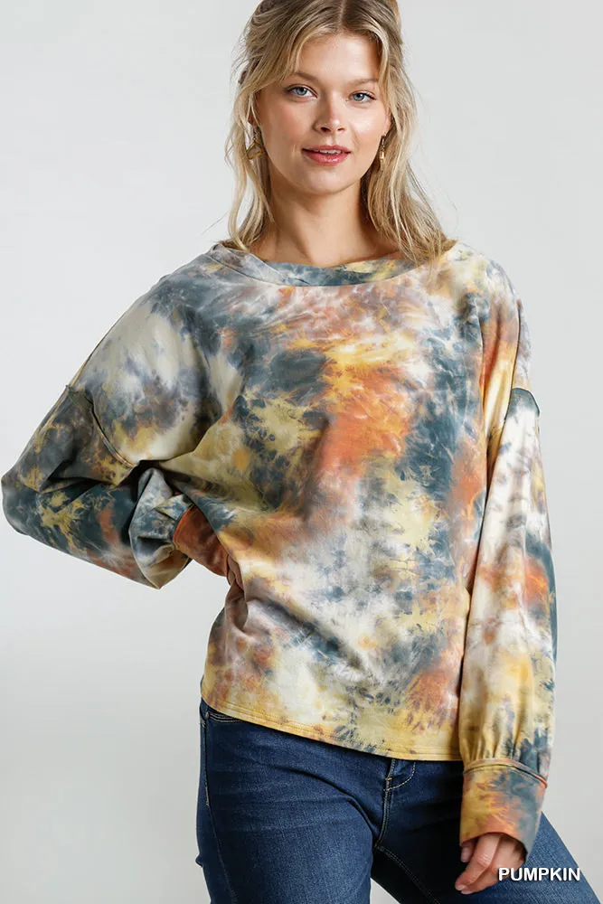 Tie Dye Twisted Collar Top, Pumpkin