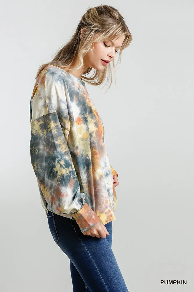 Tie Dye Twisted Collar Top, Pumpkin