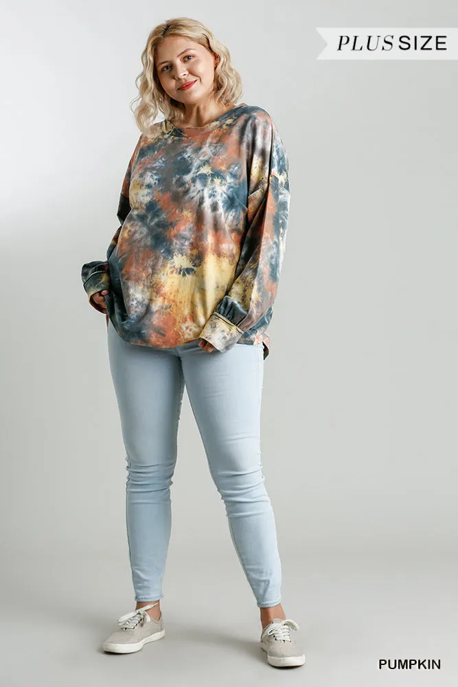 Tie Dye Twisted Collar Top, Pumpkin