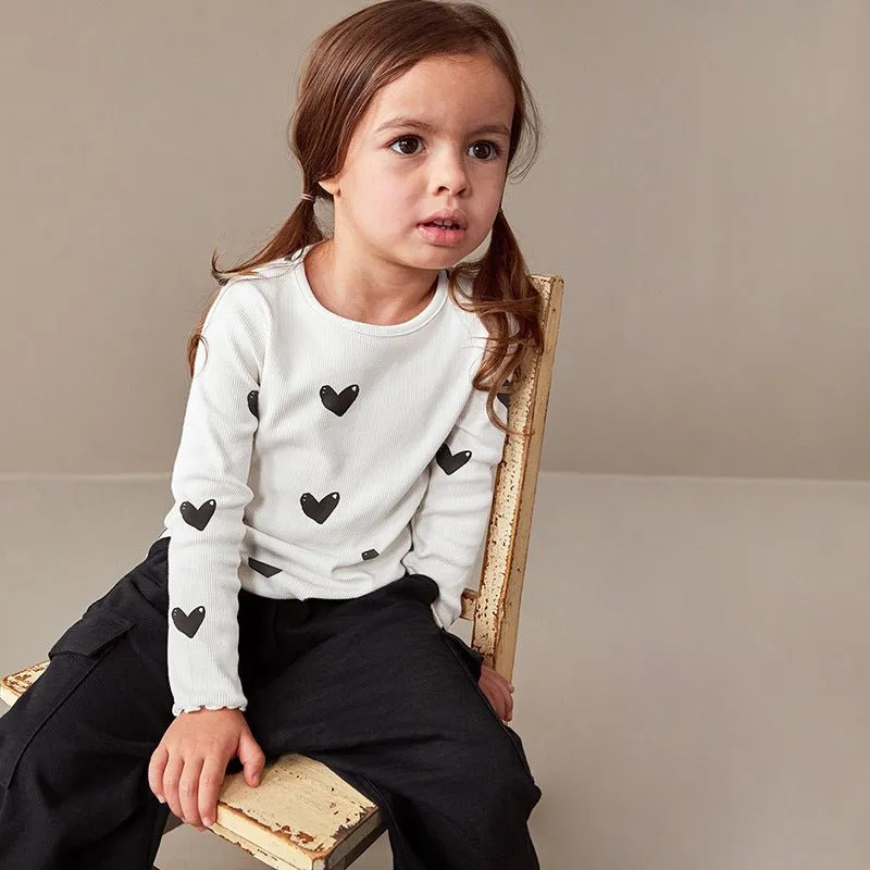 Toddler/Kid Girl's Heart-Filled White T-Shirt with Pants Set