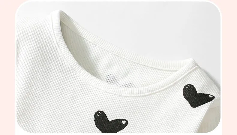 Toddler/Kid Girl's Heart-Filled White T-Shirt with Pants Set